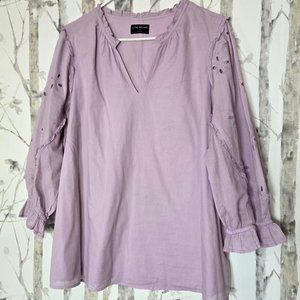 Lane Bryant Classic Split-Neck Eyelet Mix Top Lavender Frost 18